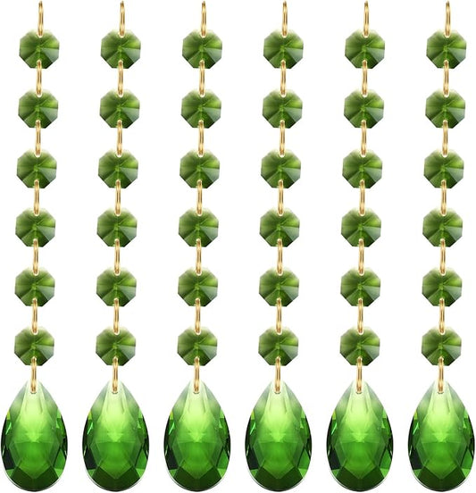 PATIKIL Teardrop Crystal Chandelier Pendants Beads, 6 Pack 160mm Length 38mm Chandelier Prisms Parts Ornaments Hanging Beads for DIY Arts Crafts Decoration, Green