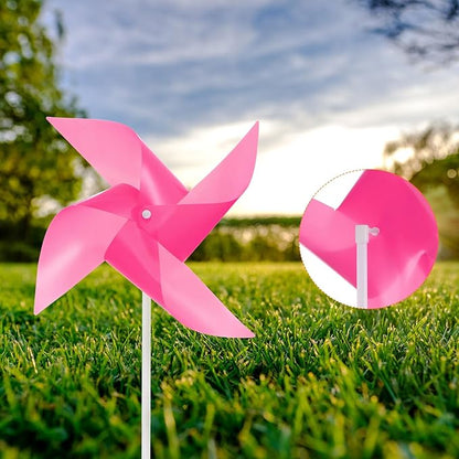 HARFINGTON 50pcs Windmills for The Yard Garden 15" x 7.5" 4 Leaves Pinwheels Wind Mills Spinners Windproof Waterproof Bird Devices with Stakes for Patio Decor, Pink