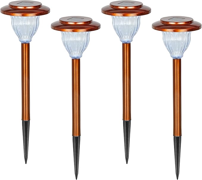 Alpine Corporation LBM174SLR-4 Solar Copper Stainless Steel Pathway LED Lights, 15" H, Bronze, Set of 4
