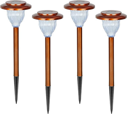 Alpine Corporation LBM174SLR-4 Solar Copper Stainless Steel Pathway LED Lights, 15" H, Bronze, Set of 4