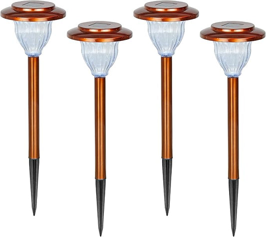 Alpine Corporation LBM174SLR-4 Solar Copper Stainless Steel Pathway LED Lights, 15" H, Bronze, Set of 4