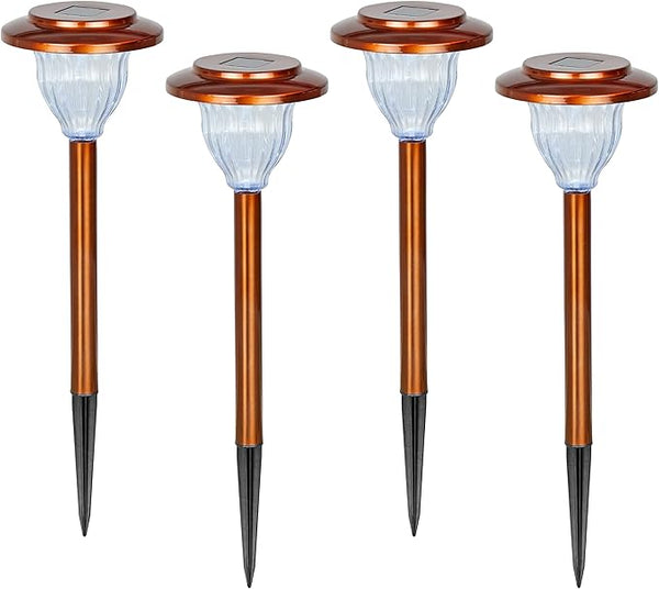Alpine Corporation LBM174SLR-4 Solar Copper Stainless Steel Pathway LED Lights, 15" H, Bronze, Set of 4