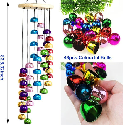 Colorful Copper Wind Chime 30" Handcrafted Metal & Wood Bell Chimes Outdoor Garden Decor for Patio Porch Father Mother’s Day by LITIALLY