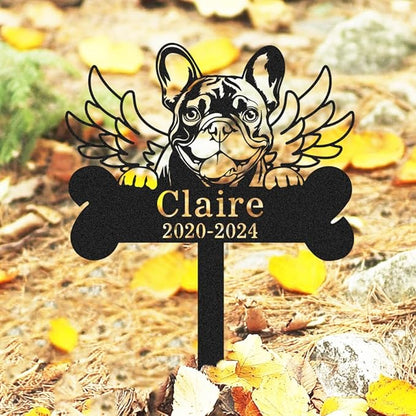 Custom French Bulldog Memorial Stake Personalized Metal Dog Memorial Grave Marker Lawn Garden Outdoor Décor Yard Sign for French Bulldog Dog Memorial Plaque Bone Garden Marker with Wings