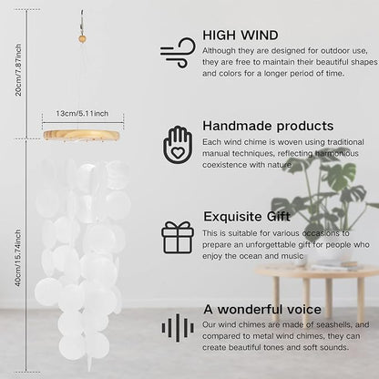 Shell Wind Chimes, Handmade Seashell Wind Chimes Hanging for Outside, Colorful/White Shell Wind Chimes Outdoor, Delicate Waterproof Lightweight Decoration Memorial Windchimes for Yard Porch Outdoor