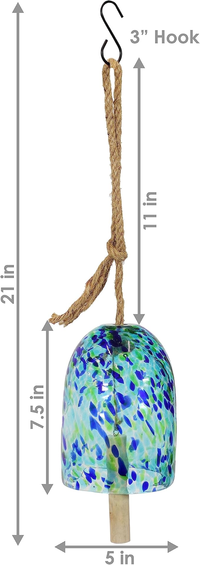 Sunnydaze Natural Melody Wind Bell - Painted Glass Wind Chime Bell for the Patio, Deck, or Porch - 7.5" - Blue Freeze