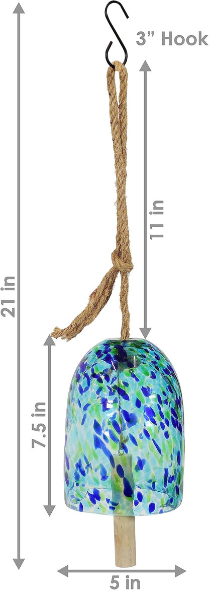 Sunnydaze Natural Melody Wind Bell - Painted Glass Wind Chime Bell for the Patio, Deck, or Porch - 7.5" - Blue Freeze