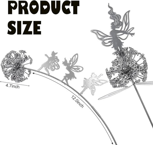2 Pcs Dancing Fairy Dandelion Garden Sculptures Metal Art Outdoor Ornaments Whimsical Flower Fairy Silhouette Statues for Yard Lawn Patio Landscape Decor Adding Enchanting Magic to Outdoor Space