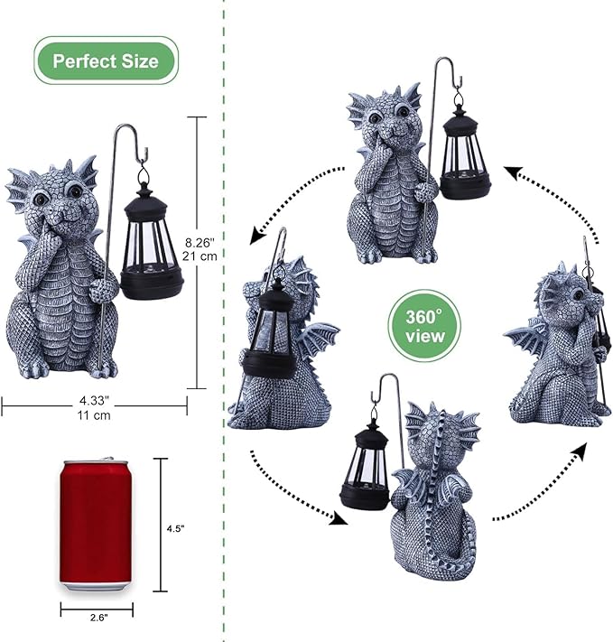Qeeman Solar Dragon Garden Decor Statues: Patio Porch Balcony Yard Art Lawn Ornaments Outdoor Outside Decorations - Birthday Gifts for Mom Grandma Women