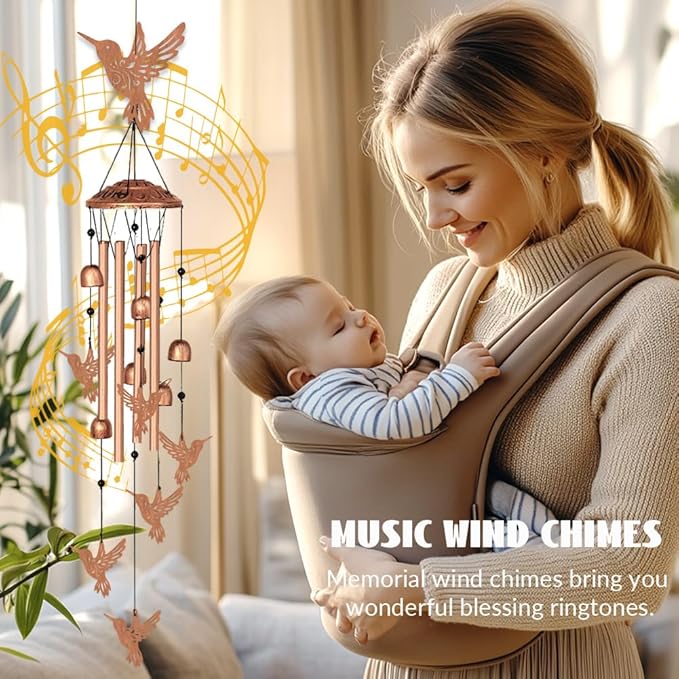INFUNLY 7PCS Hummingbird Wind Chimes for Outside 5.5"×5.4" Bird Metal Windchime Aluminum Tube Wind Chime with Bell Animal Pattern Windchime Tubes Memorial Wind Bell for Garden Decor Housewarming Gift