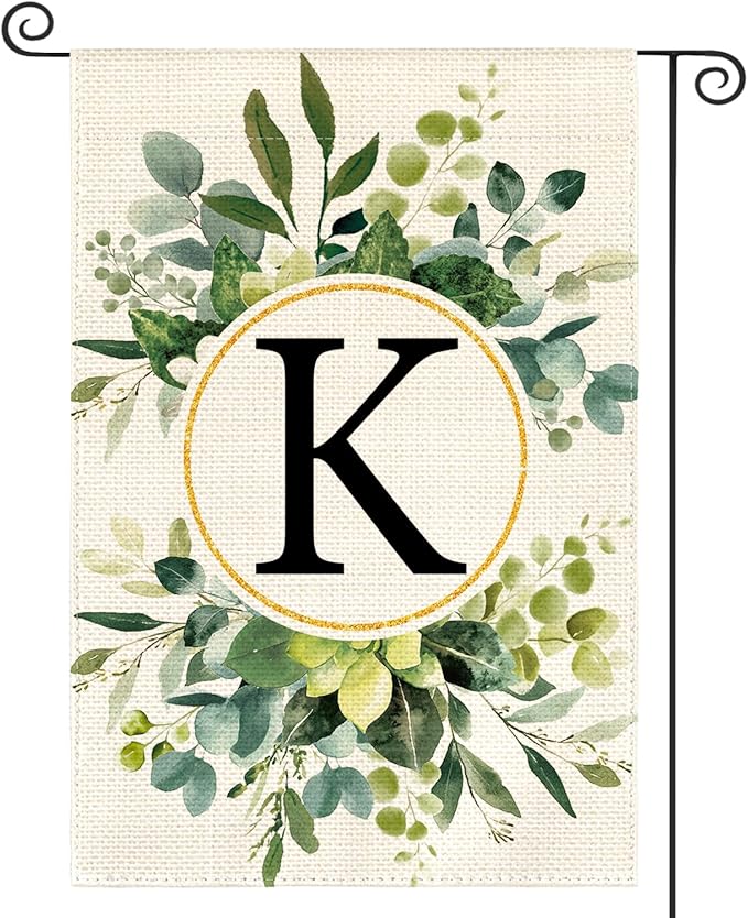 AVOIN colorlife Monogram Letter K Floral Garden Flag 12x18 Inch Double Sided Outside, Family Last Name Initial Yard Outdoor Decoration