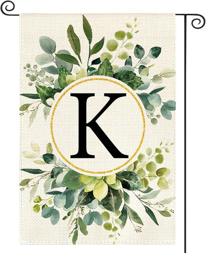 AVOIN colorlife Monogram Letter K Floral Garden Flag 12x18 Inch Double Sided Outside, Family Last Name Initial Yard Outdoor Decoration