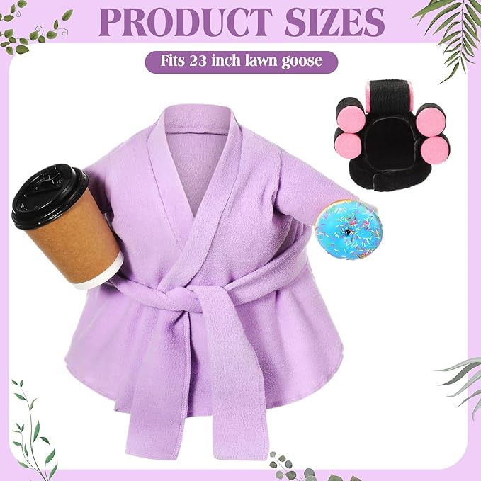 Shyyween Spring Lady Porch Goose Outfit for 23'' Cement Plastic Lawn Goose Summer Statue Clothes Bathrobe Coffee Cup Curlers for Outdoor Garden Yard Patio Decoration(Light Purple)