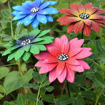 7Pcs/Set Metal Flower Garden Stakes,Metal Eyes Flowers Outdoor Decor Stake Yard Art Decoration,Garden Plant Stick Spring Patio (C)
