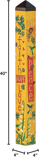 Studio M Art Pole, PVC Weather Resistant Pole with Vinyl Bowl 40 inches Tall Outdoor Decoration for Gardens, Patios, Yards, Landscaping and Birding Accessories, Faith Hope Love Peace