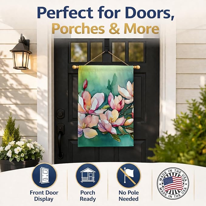 Caroline's Treasures Louisiana Magnolias in Watercolor House Flag Large Porch Sleeve Pole Decorative Outside Yard Banner Artwork Wall Hanging, Polyester, House Size, Multicolor