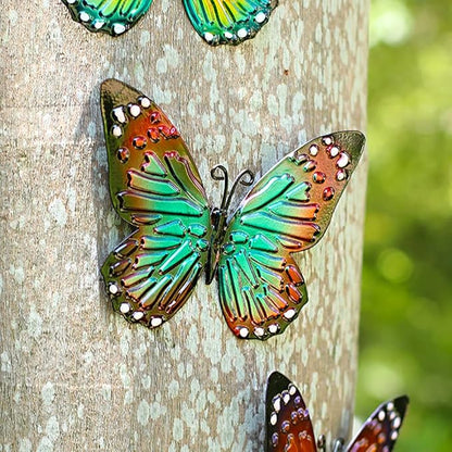 5 Pcs Metal Butterfies Fence Yard Art Garden Decor, 6.5" Butterfly for Outdoor Patio Backyard Balcony Sculpture, Colorful in Bulk