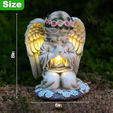 VEEKI Solar Angel Garden Statue Outdoor, Resin Angel Statues Solar Figurine Lights Outdoor Waterproof, Angel Sculpture for Outside Garden Yard Patio Grave Cemetery Decor, Sympathy Memorial Gift