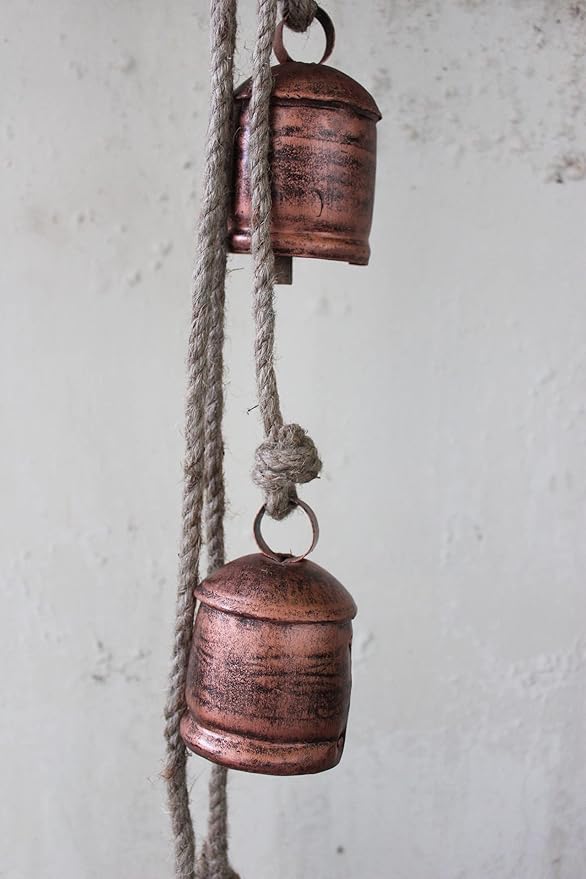 Mango Gifts Vintage Bells Hanging Chimes with Jute Rope, Bohemian Style Decor Tranquil Wind Chimes for Garden Outdoor and Patio Decoration, Antique Copper Finish (MGT27)