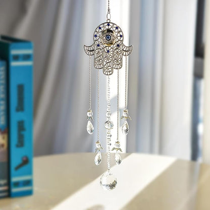 19inch Hanging Crystal Blue Evil Eye Protection Pendant Hamsa Hand Suncatcher Angel Wing Decor for Christmas Tree Prism Sun Catchers Indoor Window Decoration Charm