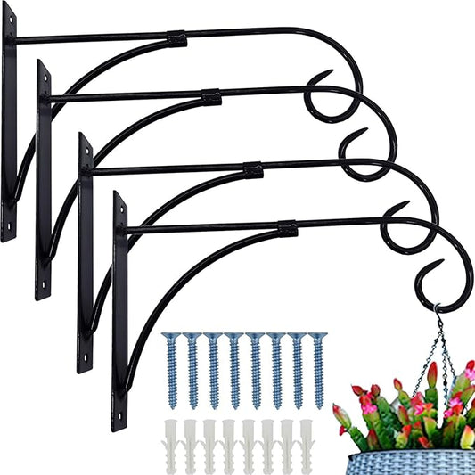 RONYOUNG 4PCS Hanging Plant Bracket 10"x6" Metal Wall Mount Hanger Indoor Outdoor Home Decorative Hook for Hanging Plant Flower Basket Pot Birdcage Lantern Bird Feerder Wind Chimes