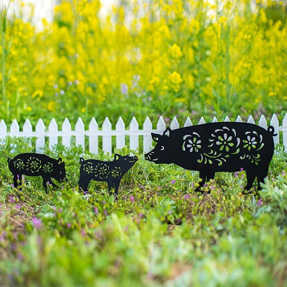 EZTZEN Metal Pig Garden Stakes Decorative, Gifts for Women/Men/Pig Lovers, Black Silhouette Statues for Outside, Outdoor Decor, Yard Art, Patio, Lawn Ornaments