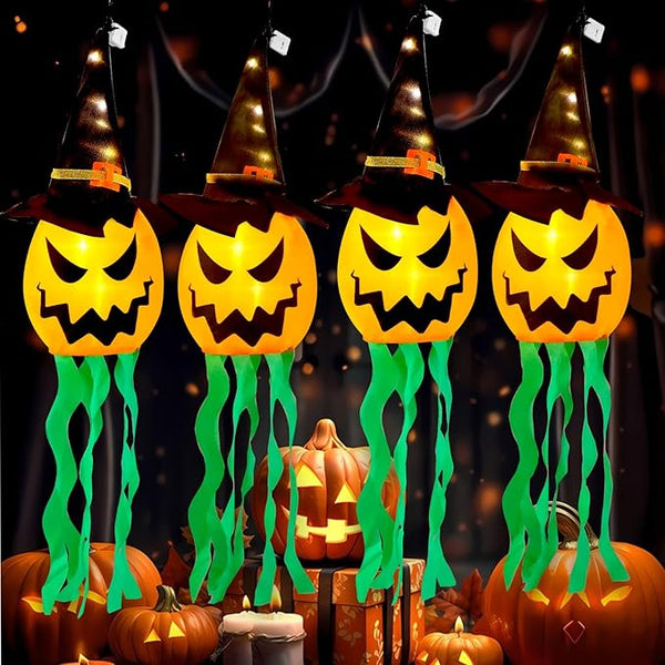 Halloween Decorations Outdoor Halloween Decor Hanging Outdoor Lights Glowing Pumpkin Witch Hat Indoor Ornaments Lights for Party Porch Tree Yard (4Pcs)