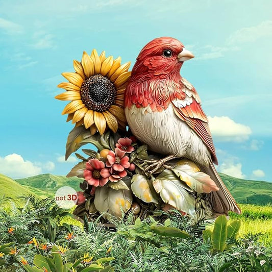 Garden Stake Decor, Acrylic 2D Flat Cute Animal Statue, Fairy Sculptures Ornament Indoor Outdoor Yard Lawn Pot Plant Decorative Accessories (Sunflower&Bird)