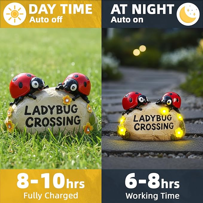 Solar Ladybug Garden Statues 4.7" Resin Ladybug Solar Lights Waterproof Outdoor Yard Patio Lawn Decor House Warming Birthday Gifts for Women Mom Wife Grandma Sister
