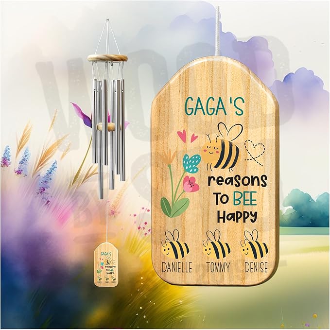 Custom Personalized for Nana – Windchime with Personalization, 24" Outdoor Wind Chimes, Wood & Metal Tubes, Unique Keepsake Grandma and