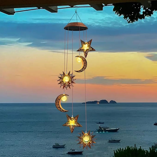 Solar Wind Chimes for Outdoor Lights Sun Moon Star for Women Mom Wife Hanging Decor Outdoor Sympathy Wind Chimes for Garden Patio Balcony Birthday Womens Gifts