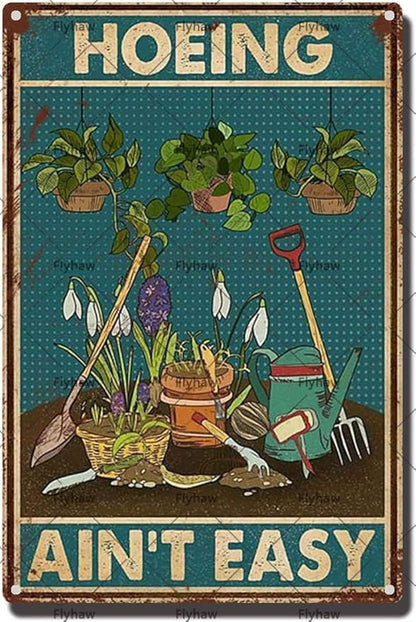 Garden Gifts Vintage Gardening Signs Hoeing Ain't Easy Retro Garden Decor for Gardening Lovers Backyard Garage 8x12 Inch