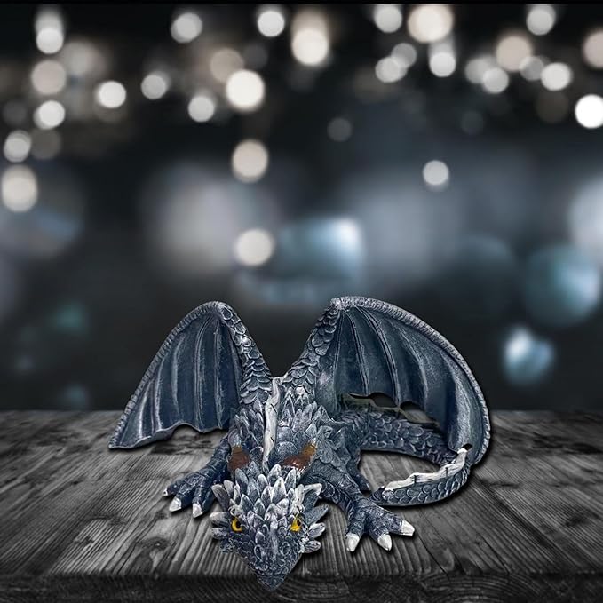 Resin Garden Dragon Statue Squatting Guard Dragon Figurine Dragon Decorations for Outside Lawn Patio Yard Ornament Gothic Garden Decor Patio Balcony Yard Decorations (Black)
