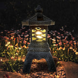 13 Inch Solar Pagoda Lantern Outdoor Statue, Pagoda Sculpture with Solar Lotus Light Asian Decor Zen Garden Art Japanese Temple Pagoda Lamp for Patio Yard Lawn Home Decorations Ornament Gift