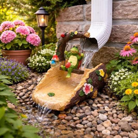 Tortoise On The Swing Gutter Downspout Extension Decoration,Rain Downspout Diverter Garden Statue,Decorative Gutter Extension,Downspout Splash Block,Animal Resin Statue Outdoor Décor