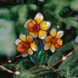 Daffodil Faux Mosaic Style Acrylic Suncatcher Stained Glass Effect Window Car Hanging Christmas Ornament Indoor Outdoor Decor Garden Sun Catcher Panel for Floral Lover for Women Mom Grandma