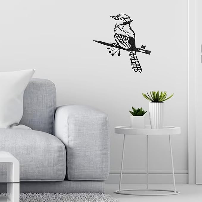 Renovatio Metal Bird Decor, Gifts for Mom, Rustic Bluejay Decoration, Metal Garden Sculpture, Outdoor Tree Ornaments – A Unique Outdoor Yard Decor – Bluejay (Black)