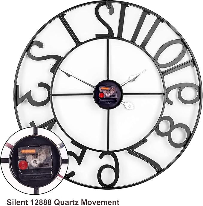 24 in Large Outdoor Clock – Retro Outdoor Indoor Wall Clock for Patio/Pool Area – Farmhouse Decorative Outdoor Clocks Sient Battery Operated – Vintage Industrial Outside Clock for Garden, Backyard