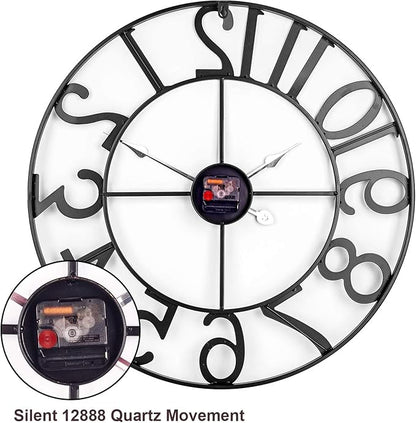 20 in Large Outdoor Clock – Black Metal Outdoor Wall Clock for Patio/Pool Area – Farmhouse Decorative Outdoor Clocks Sient Battery Operated – Vintage Industrial Outside Clock for Garden, Backyard
