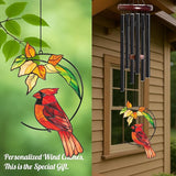 Personalized Metal Wind Chime Garden Sign, 40 Inch Outdoor Colorful Bird & Flower Memorial Decor, Yard Hanging Plaque for Patio Porch Lawn (JSTY373)