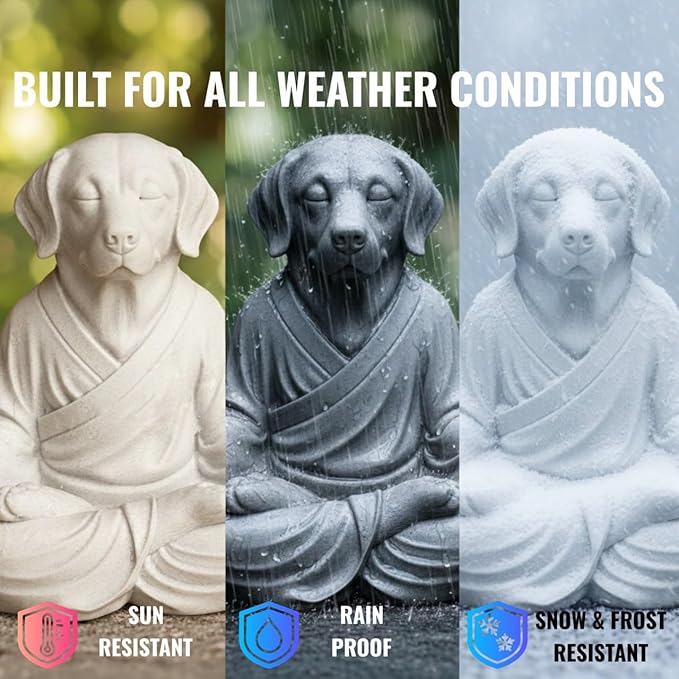 OLOMA Decorative Meditating Dog Statue Concrete Stone Sculpture Heavy Resin Coated Weather Resistant Outdoor Indoor Yard Patio Meditation Accent Feature for Garden Spaces