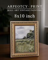 ARPEOTCY Vintage Gold Framed Wall Art, Farmhouse Meadow Landscape Country Painting, 8x10 inch Small Moody Rustic Canvas Picture Prints with Frame, Victorian Wall Decor for Living Room Bedroom Shelf