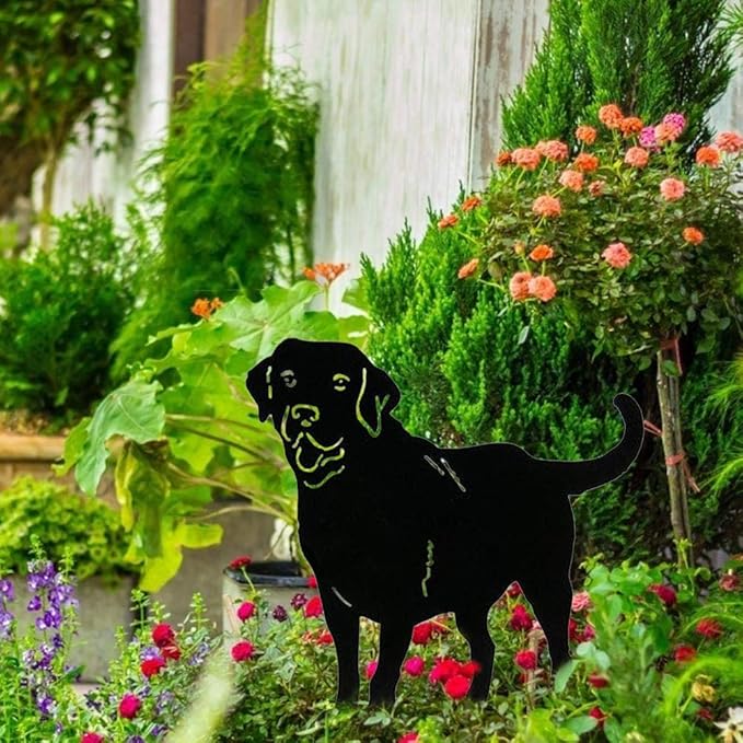 Silhouette Dog Outdoor Decorative Garden Stakes for Yard, Lawn, Patio, Pathway, Stake Garden Metal Dog Garden Stakes, Yard Decor Art Lawn, Outdoor Decor Animal Silhouette Statues