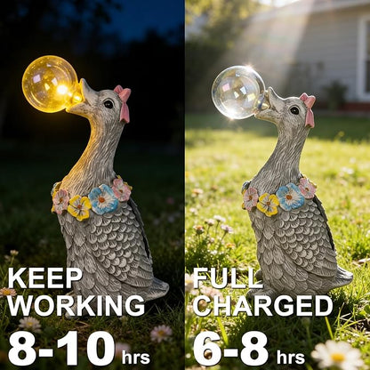 Porch Goose Statue with Solar Bubble Light Garden Gray Figurine Decor for Yard Lawn Patio Outdoor Decorations Housewarming Gifts for Mom Grandma Women