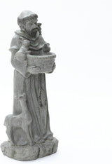 LuxenHome Outdoor St. Francis Statues, 27.6" Saint Francis of Assisi MgO Garden Statue with Animal & Birdbath Bowl, Religious Statues for Patio Yard Home Decor, Outdoor Garden Sculptures