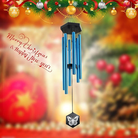 Fonmy Wind Chimes Outdoor w/Butterfly Sign Memorial Windchimes Great Wind Chime Gifts Soothing Melodic Tones & Bamboo/Aluminum Chime for Garden Home or Yard-31 Length Blue Chimes Hanging Decor.