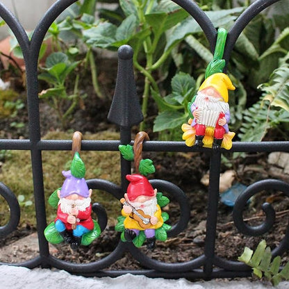 3PCS Cute Gnome Statue Flower Pot Hugger, Music Performance Gnome Resin Hanging Statue Outdoor Garden Decor, Fence Ornaments for Patio Lawn Garden Yard Plant Pot