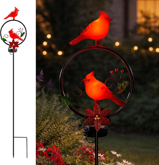 Cardinal Garden Decor Red Cardinal Figurine Solar Lights Garden Stake Outdoor Decor, Christmas Yard Decorations for Patio Porch Pathway Lawn Ornaments, Cemetery Solar Light Red Bird Gift