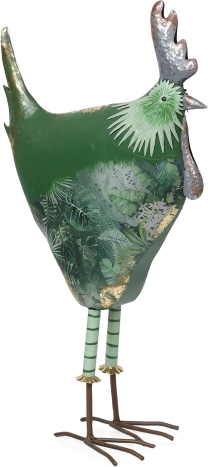 Alpine Corporation 23" Tall Outdoor Metal Cottage Farm Rooster Yard Statue, Green