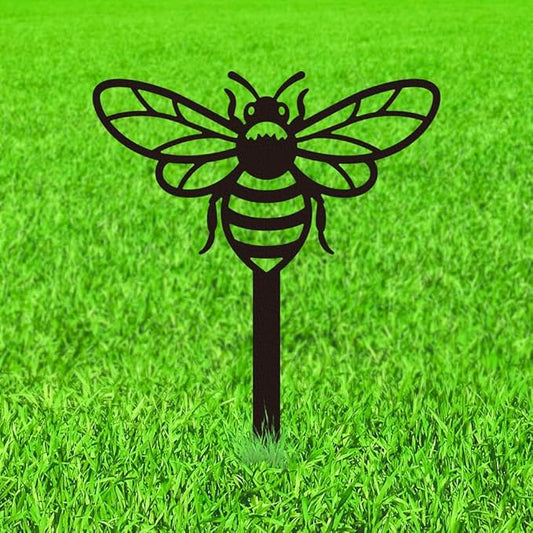 WADORN Bee Metal Yard Stakes Spring Decor, 10.6" Bee Outdoor Statues Silhouette Black Cute Bees Yard Art Stakes Bees Lover Gifts Indoor Outdoor Ornaments Decoration for Garden Patio Backyard Lawn